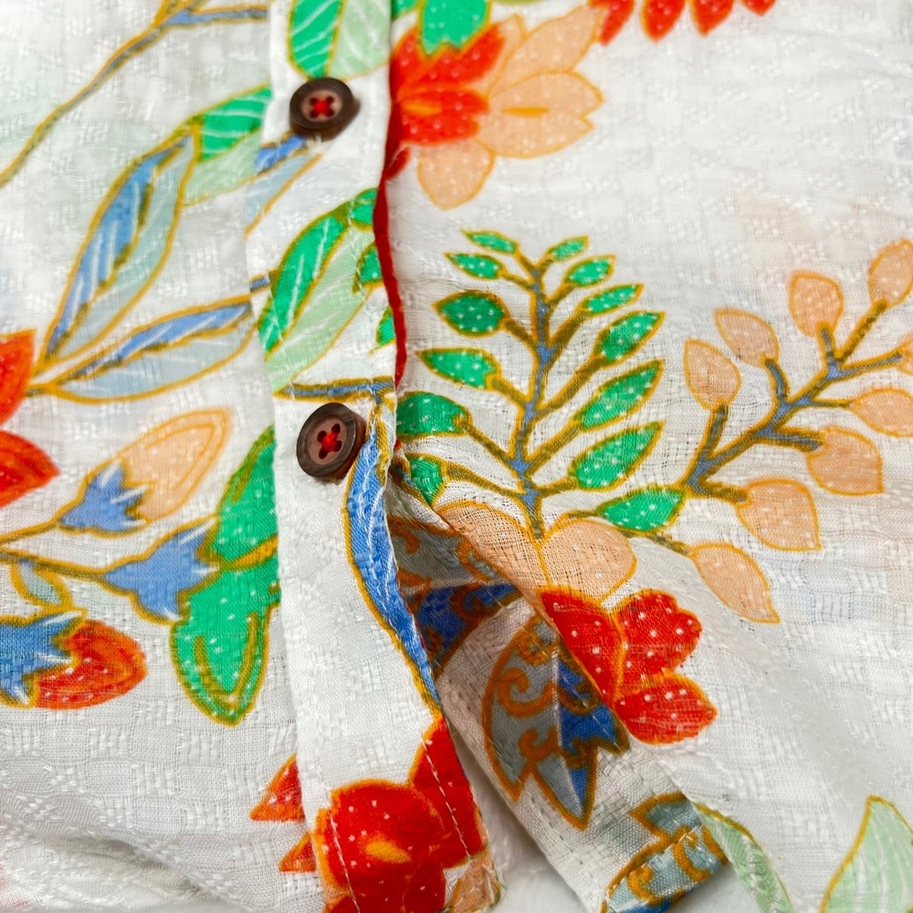 Maeve Anthropologie Floral Puff Sleeve Button Down Blouse White Multi Size 4 - Picture 5 of 12